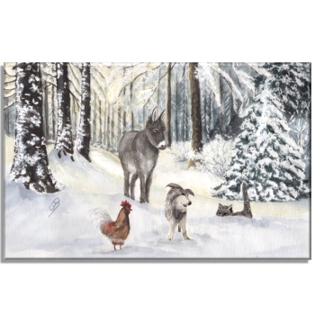 Leinwand 40 x 30 cm Keilrahmen Canvas-Leinen Bremer Stadtmusikanten Weihnachten im Wald - Bre16